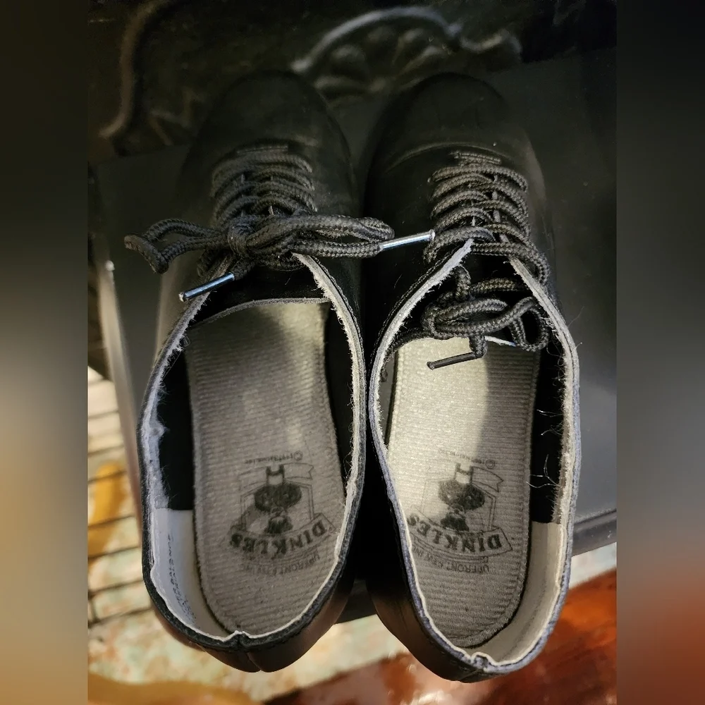 Dickles Black Tap Dance Shoes Kids Size 7.5 Lace Up Leather Sole